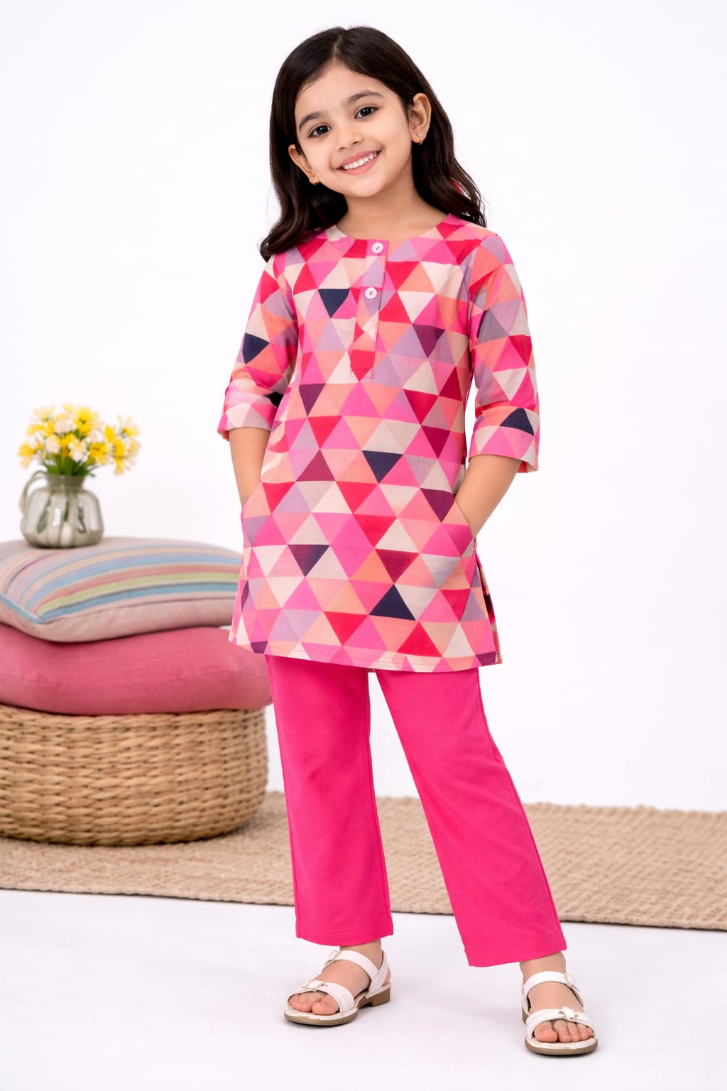 Kids Girls Green Floral Co-Ord Set | Stylish Top & Pant Outfit