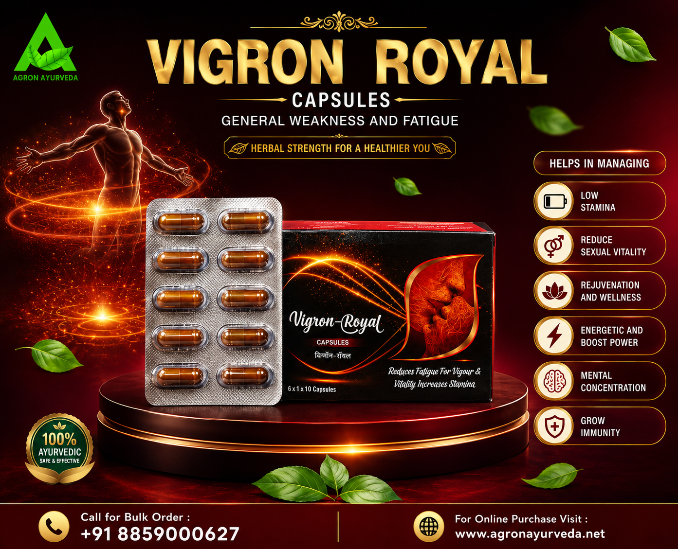 Vigron Royal Capsules | Ayurvedic Capsules for Weakness, Fatigue & Energy 