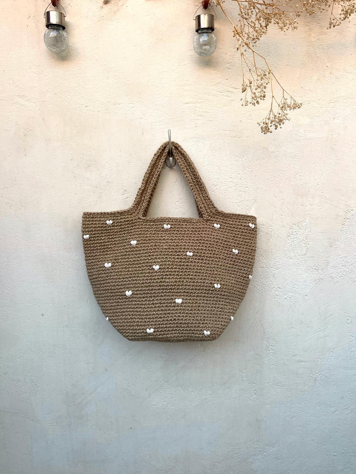 Sac Cabas Jute Cœurs Blanc