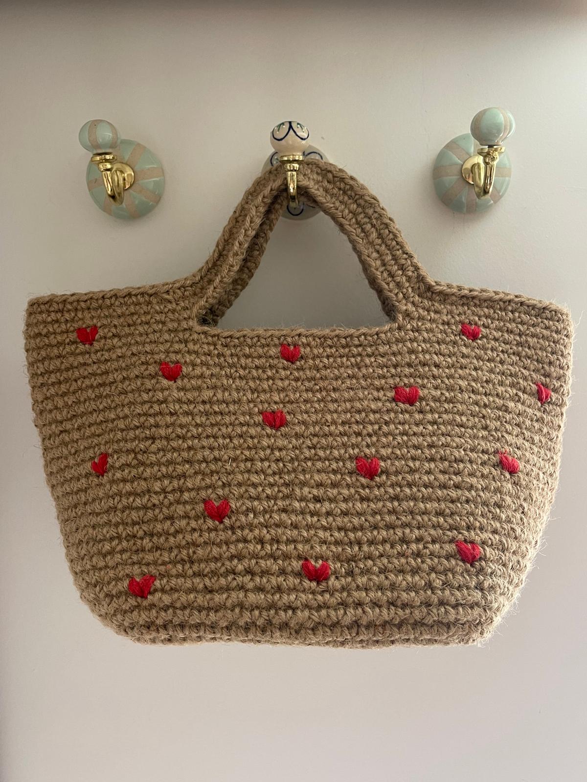 Sac à main Jute Cœur Rouge
