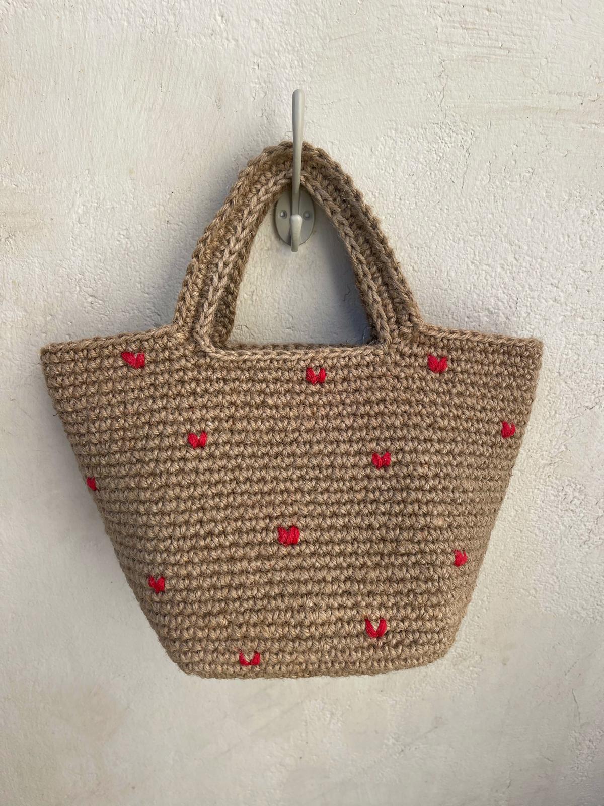 Sac Cabas Jute Cœurs Rouge