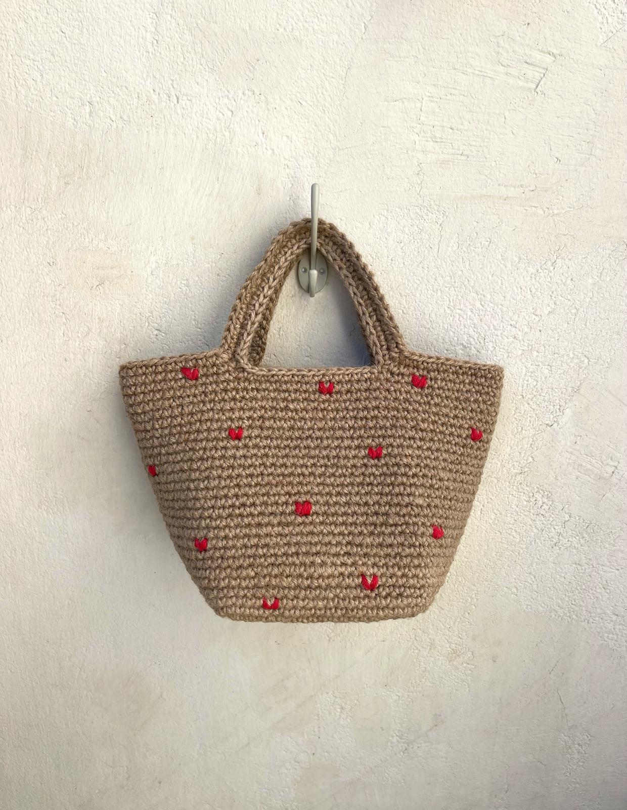 Sac Cabas Jute Cœurs Rouge
