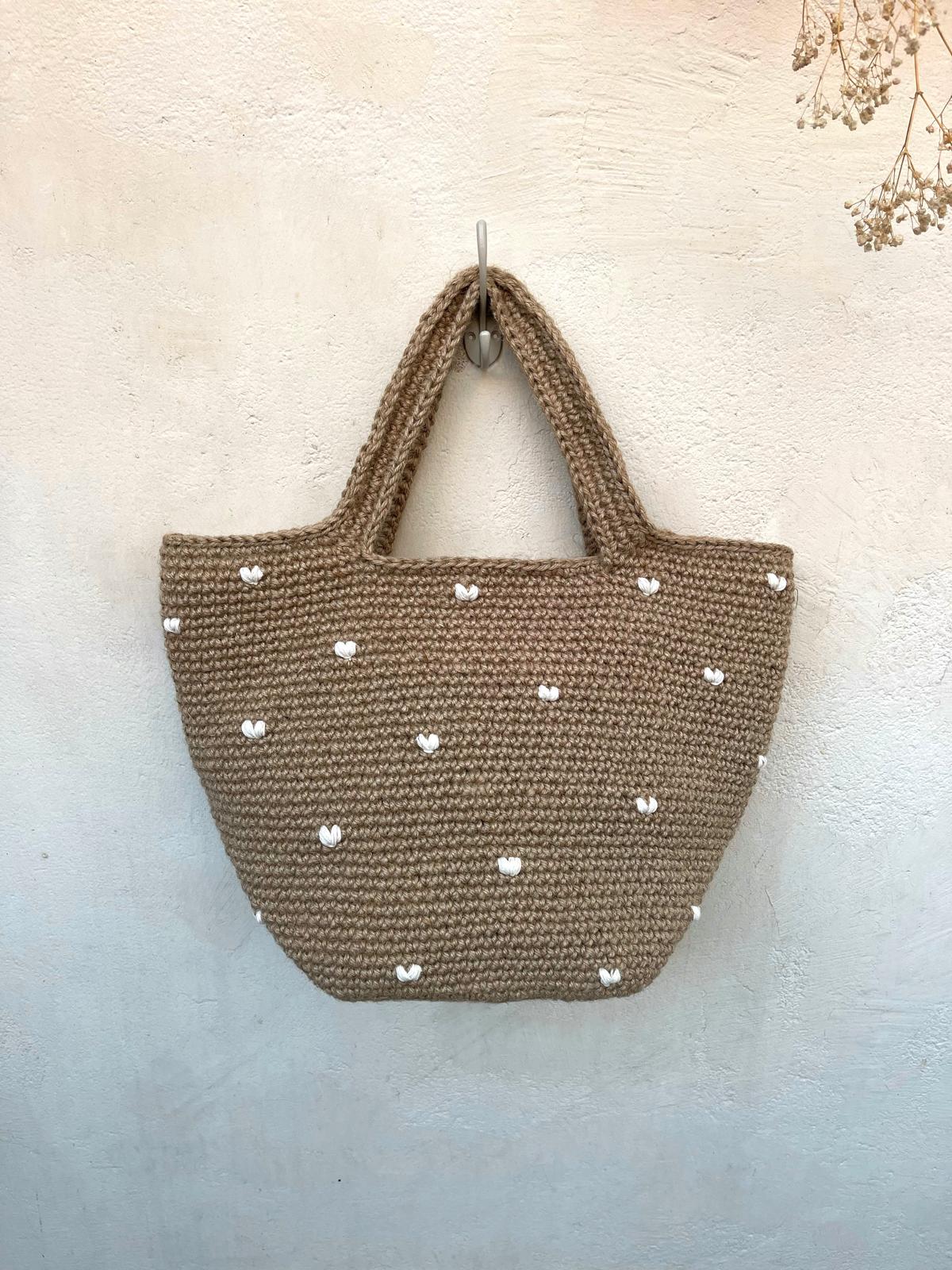 Sac Cabas Jute Cœurs Blanc