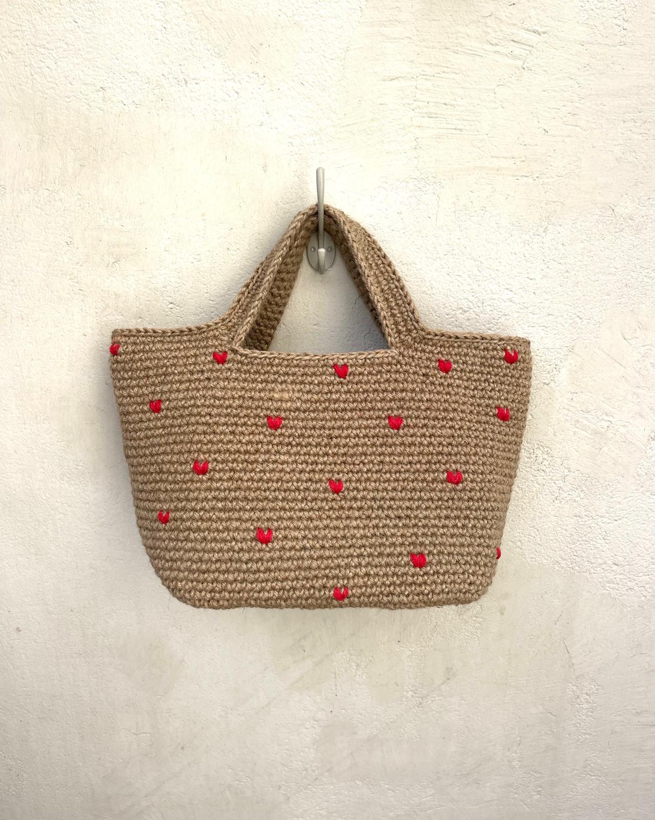 Sac à main Jute Cœur Rouge
