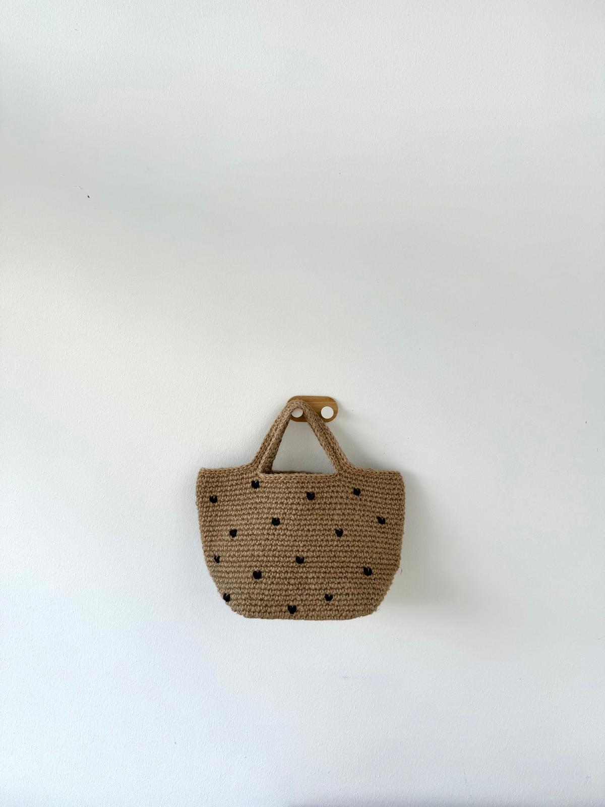 Sac Cabas Jute Cœurs Noir