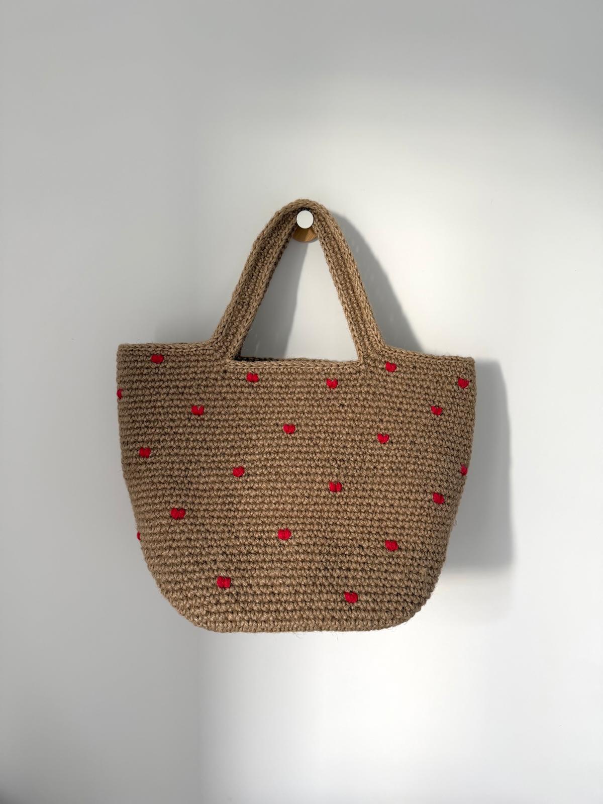 Sac Cabas Jute Cœurs rouge