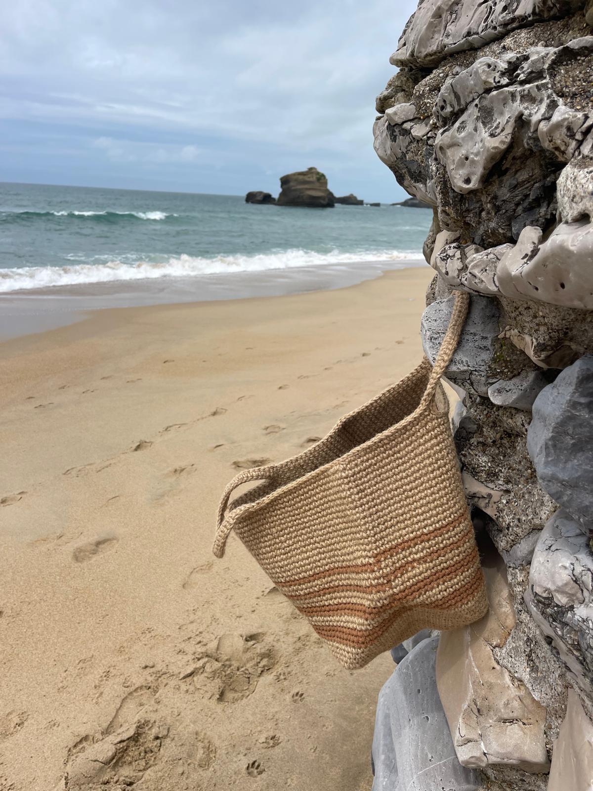 Sac Cabas Jute Rayures Marron