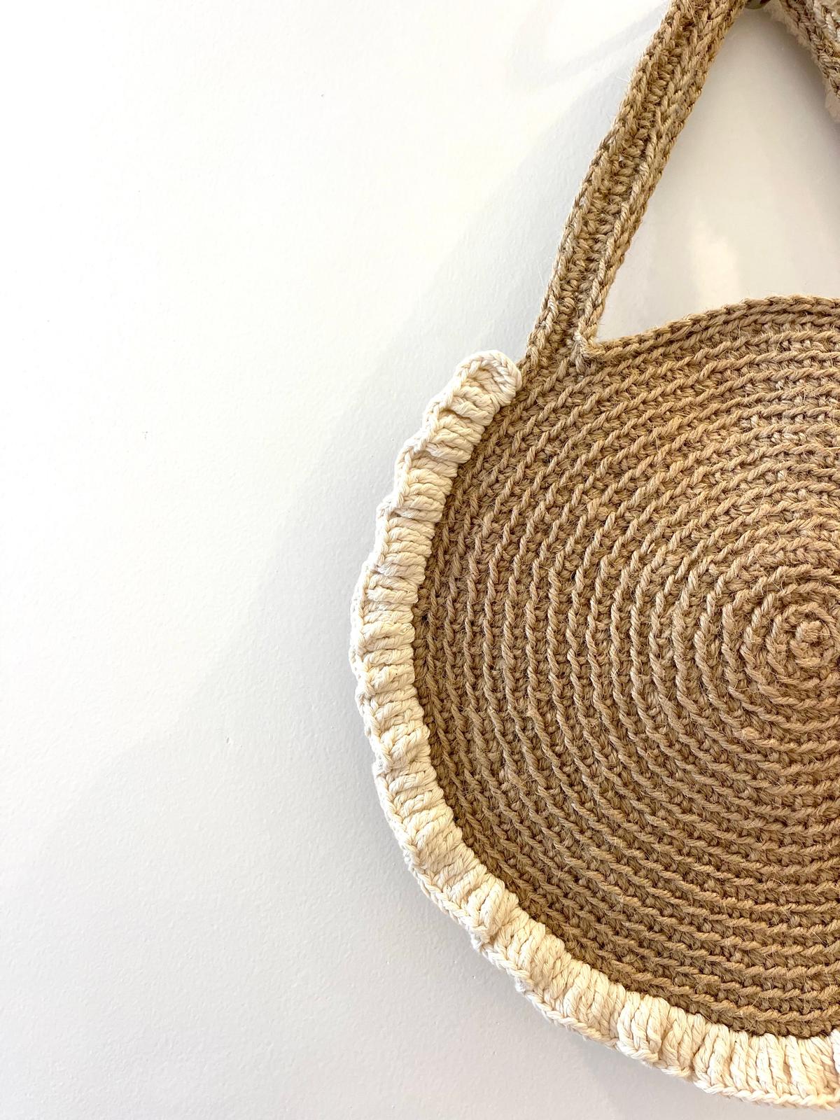 Sac Jute Rond Volant Crème