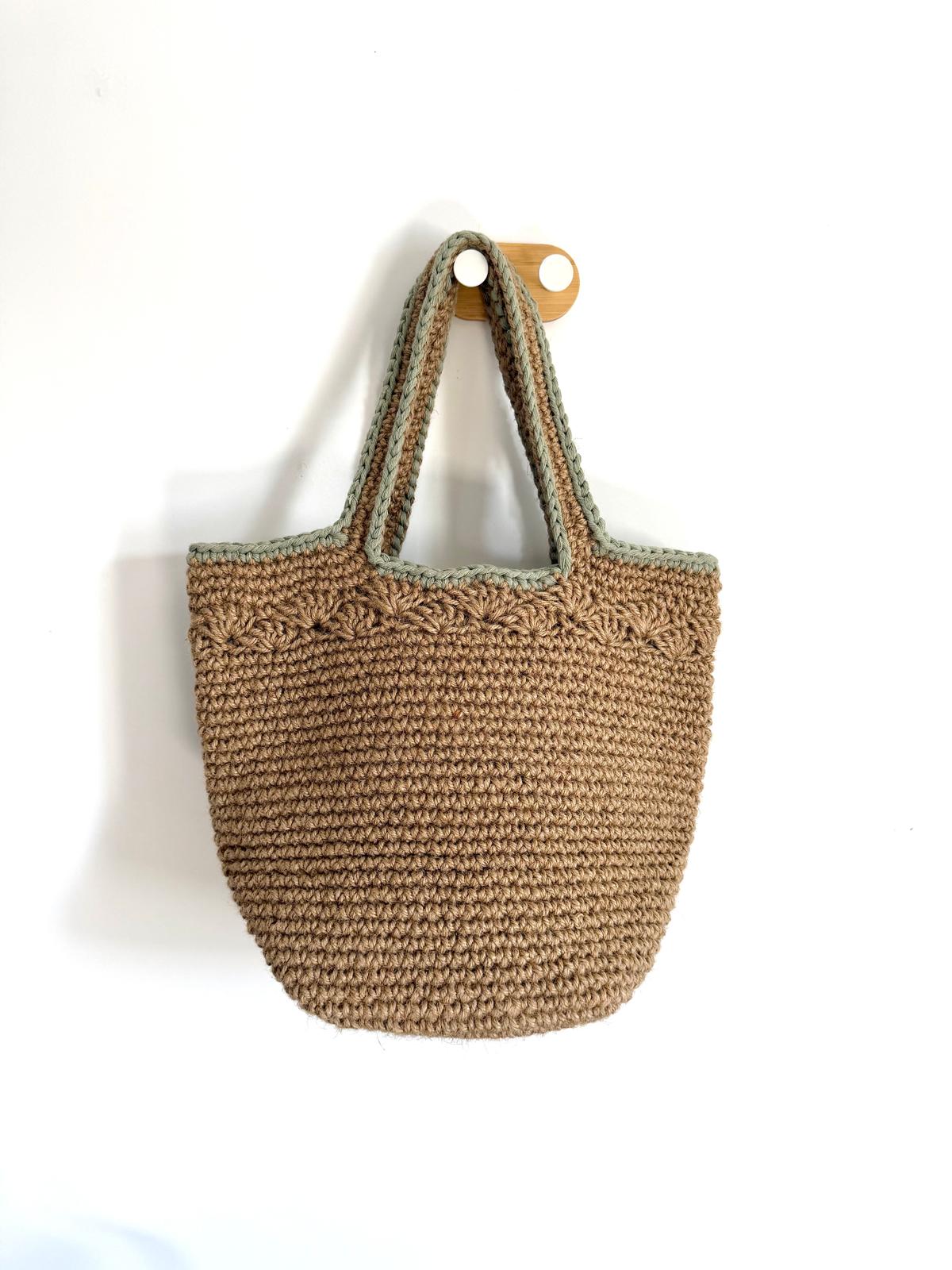 Sac Jute Haut Broderie Vert Sauge