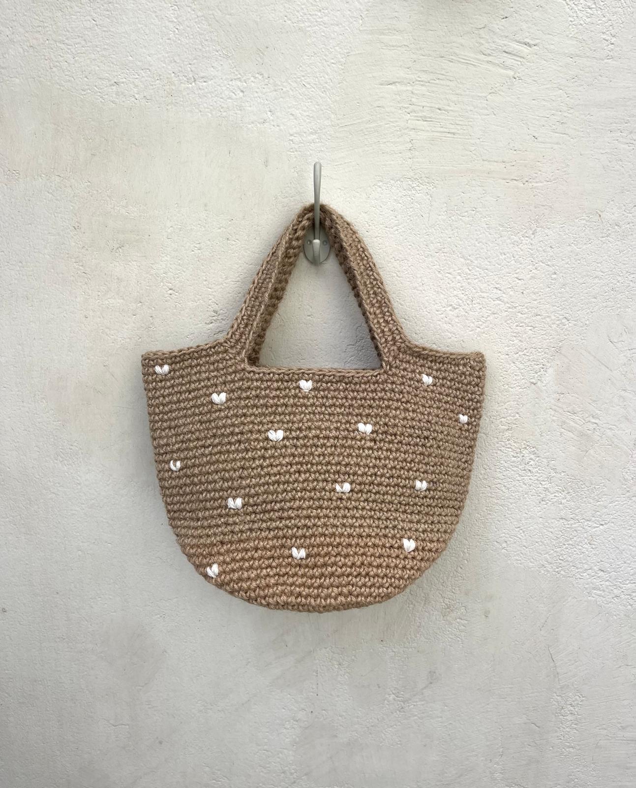 Sac Jute Cabas Cœurs Blanc