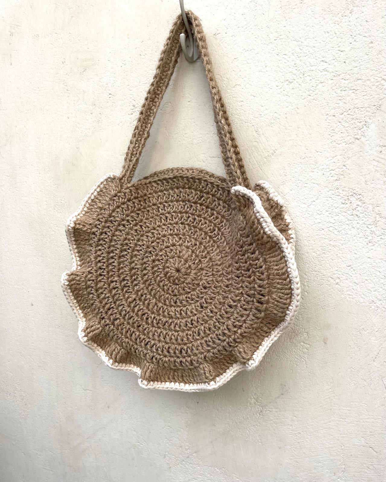 Sac Jute Rond Volant Crème