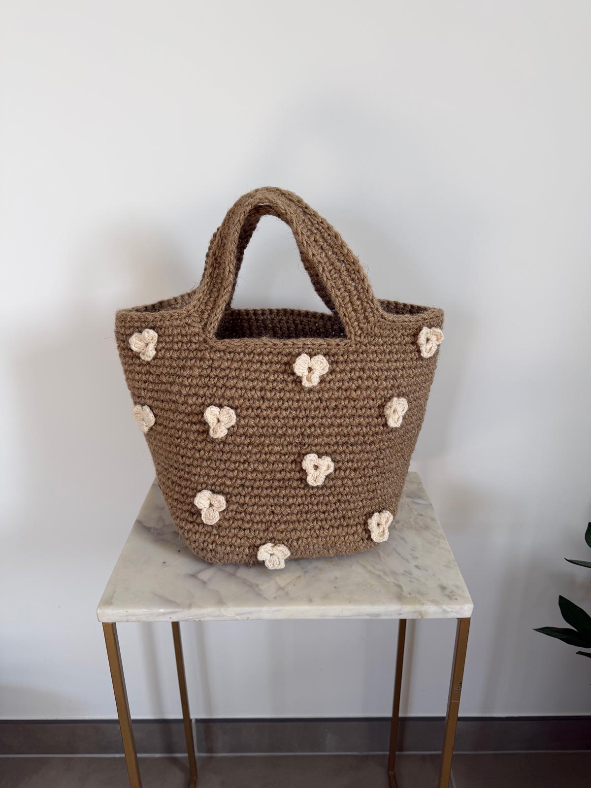 Sac Cabas Jute Fleurs Ecru