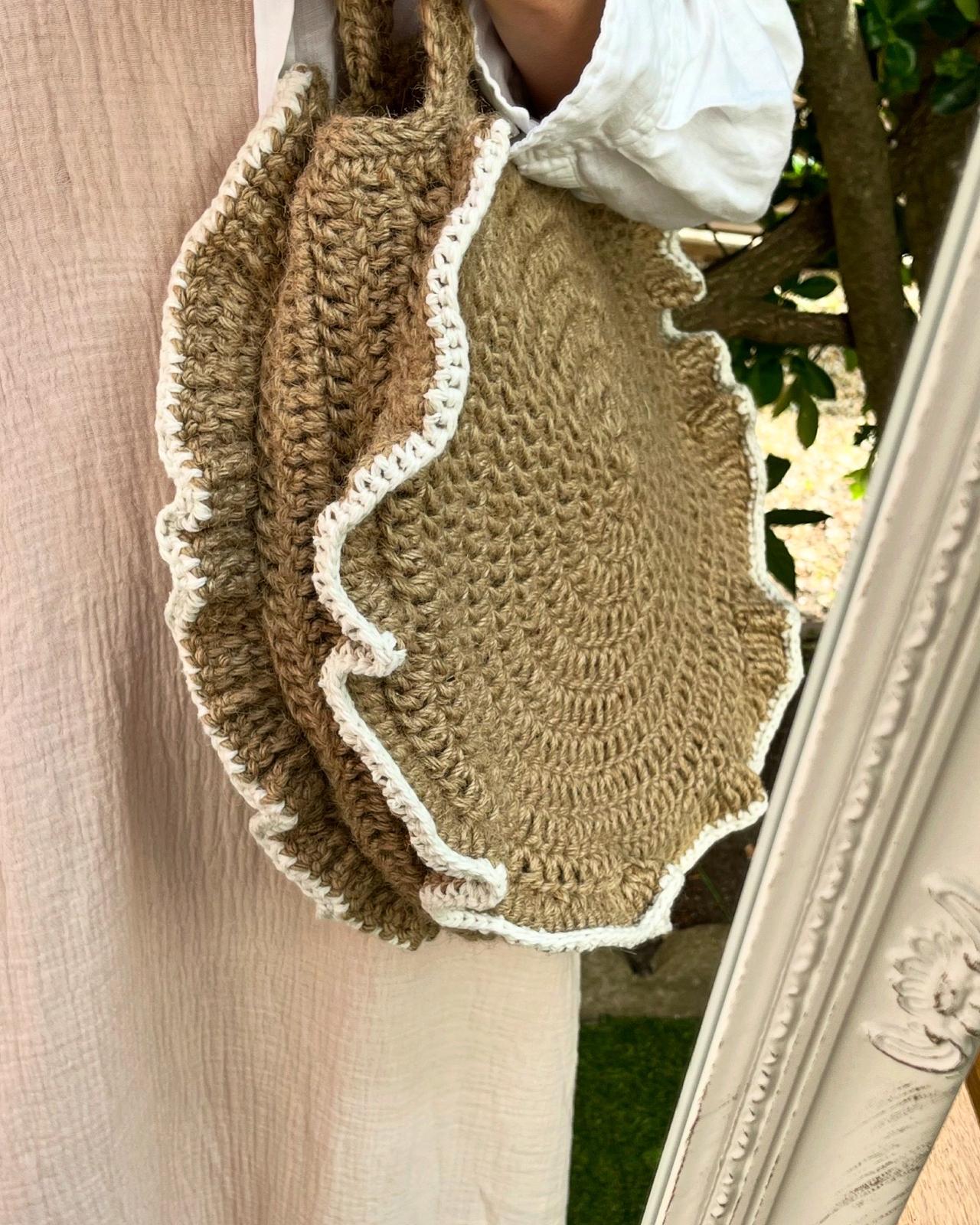 Sac Jute Rond Volant Crème