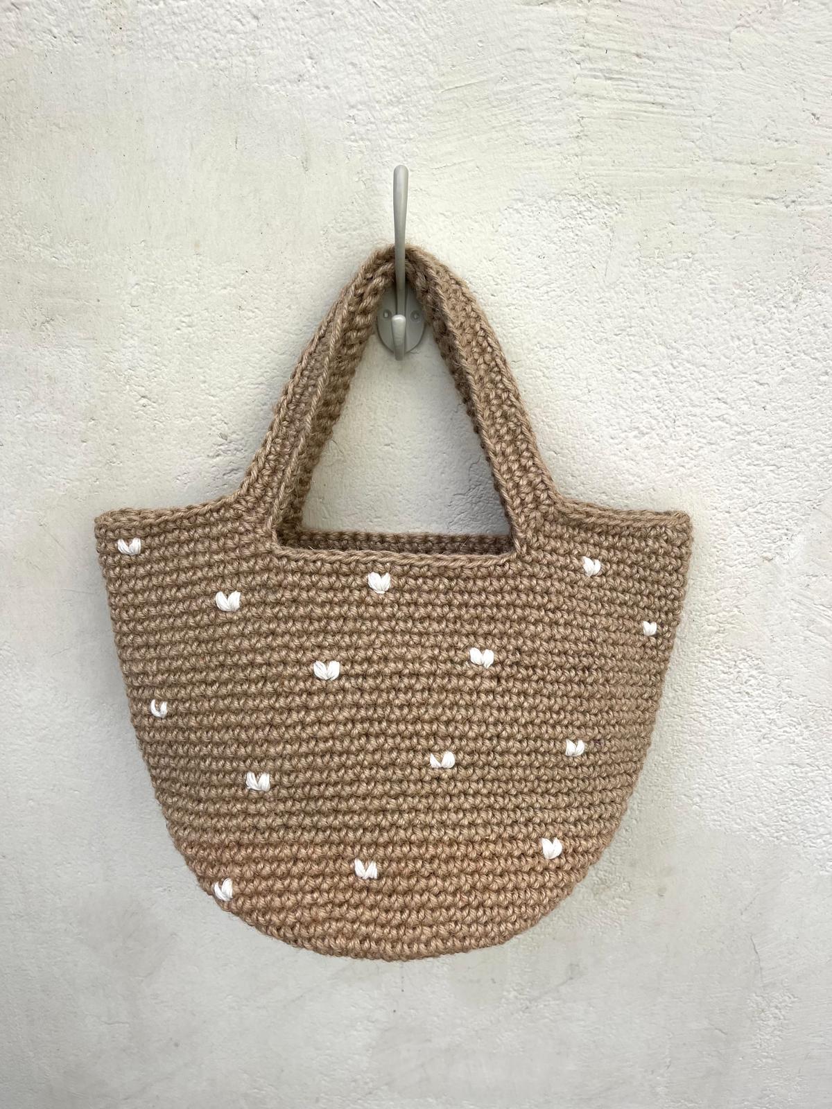 Sac Jute Cabas Cœurs Blanc