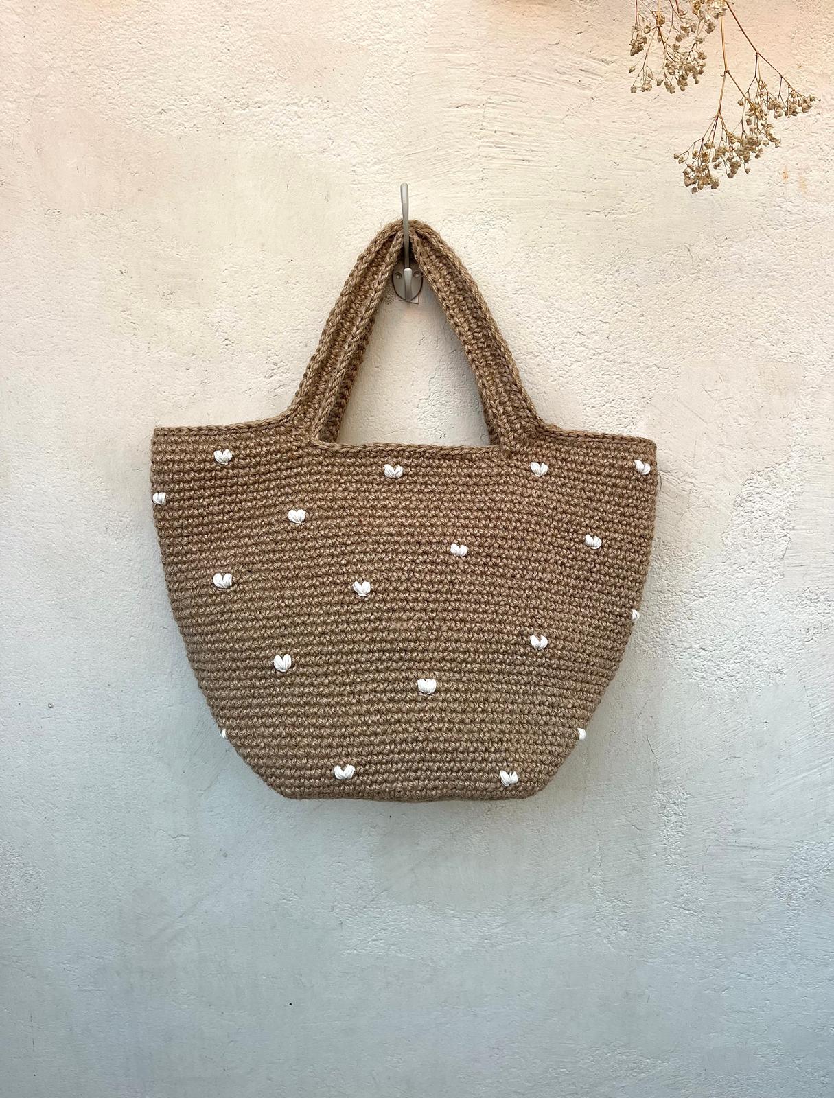 Sac Cabas Jute Cœurs Blanc