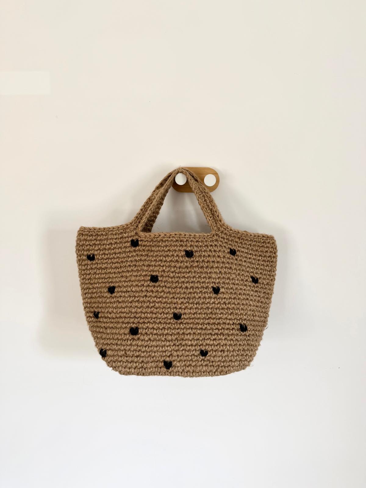 Sac Cabas Jute Cœurs Noir