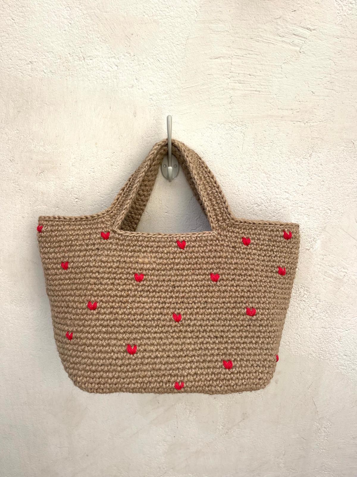 Sac à main Jute Cœur Rouge