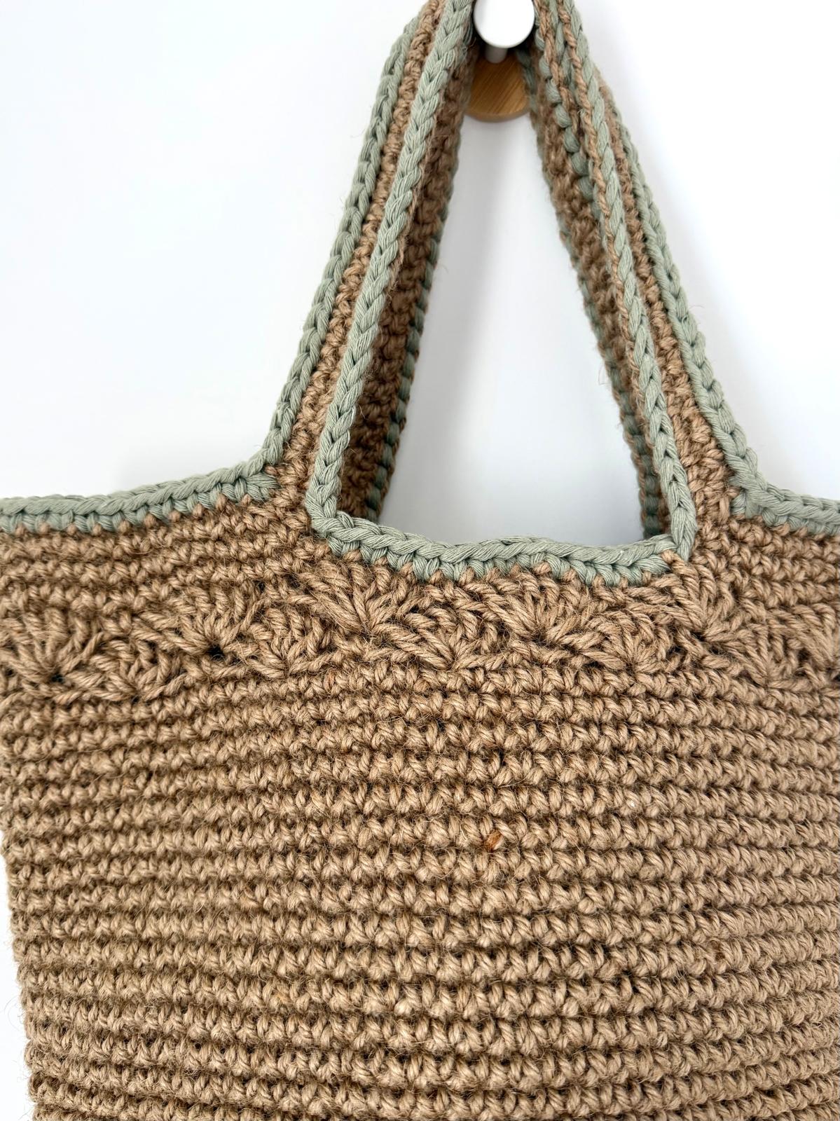 Sac Jute Haut Broderie Vert Sauge