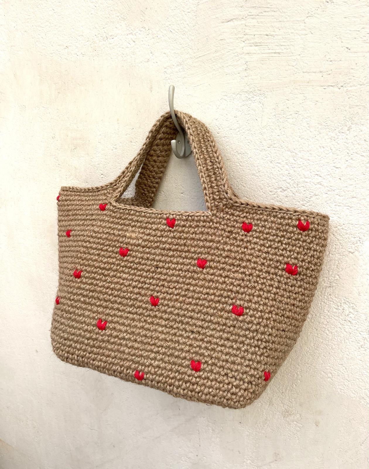 Sac à main Jute Cœur Rouge