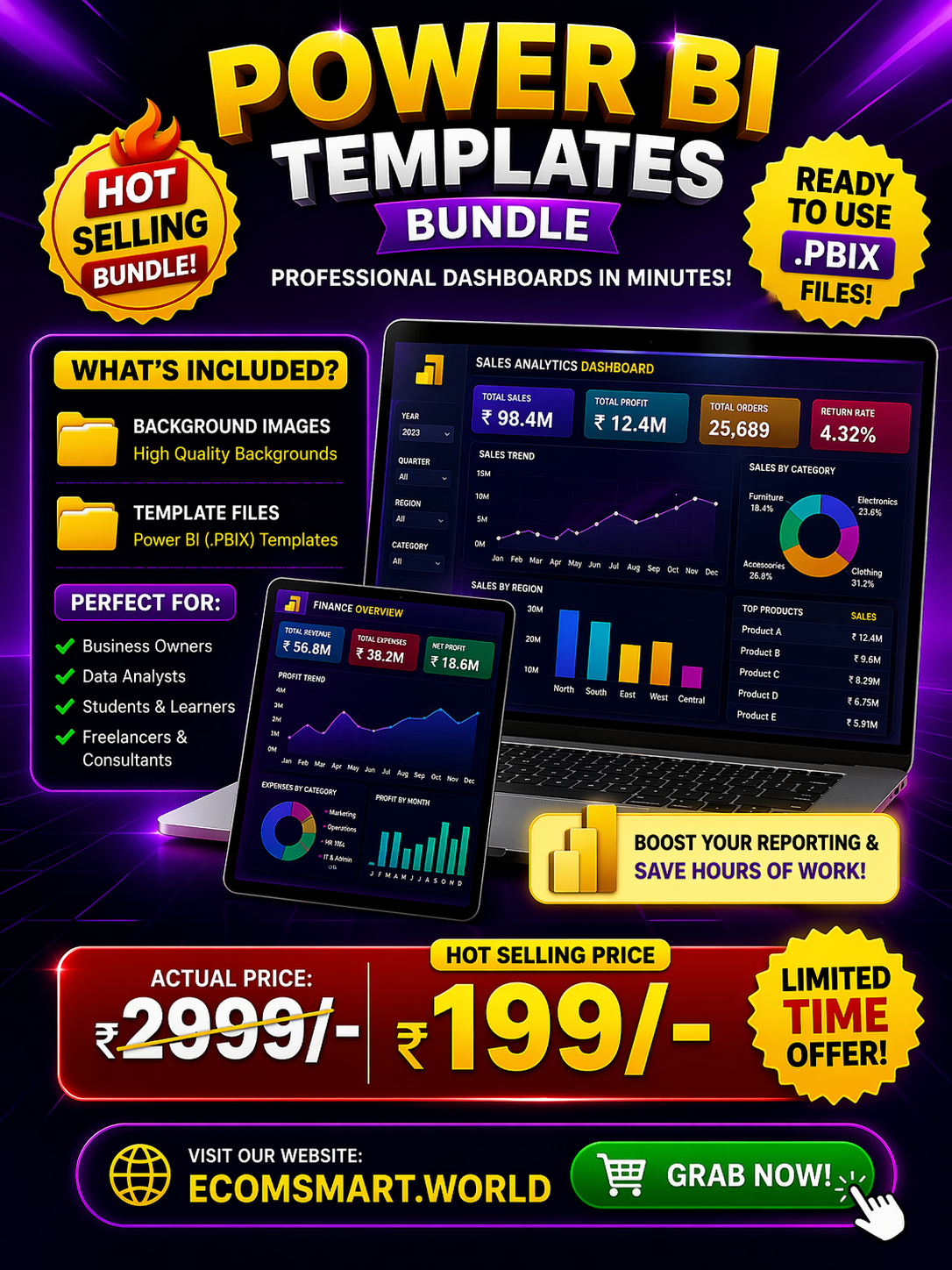 Power BI Templates Bundle (Professional Dashboard Pack)