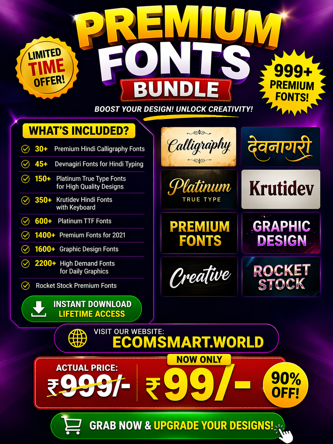 Premium Fonts Bundle (9999+ Fonts for Designers & Creators)