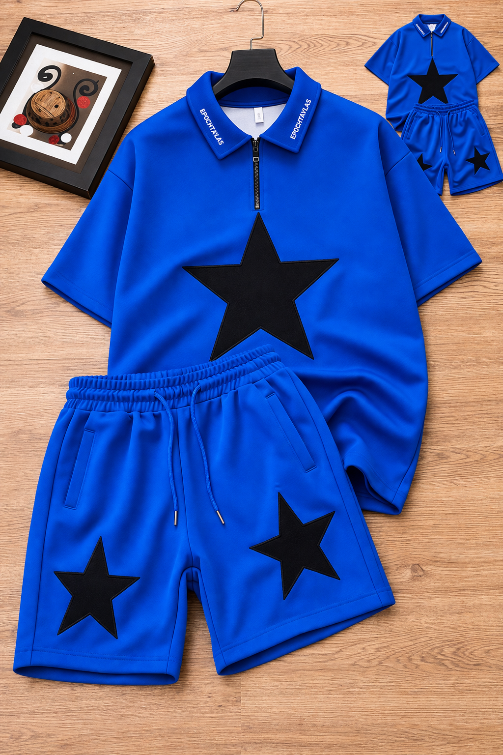 Star Print Polo & Shorts Set