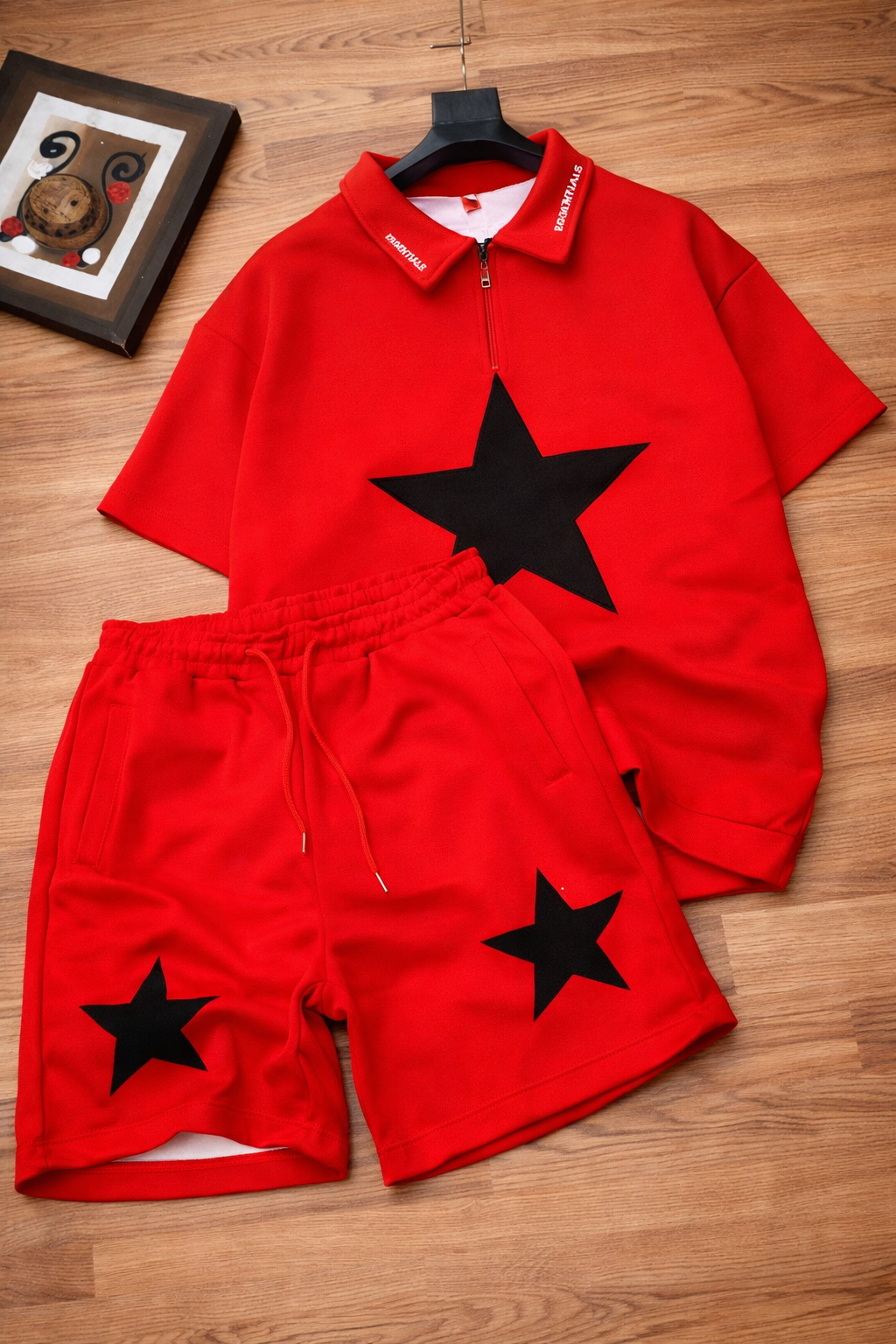 Star Print Polo & Shorts Set