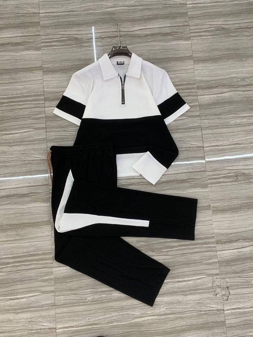 Blue & White Zip Polo Set