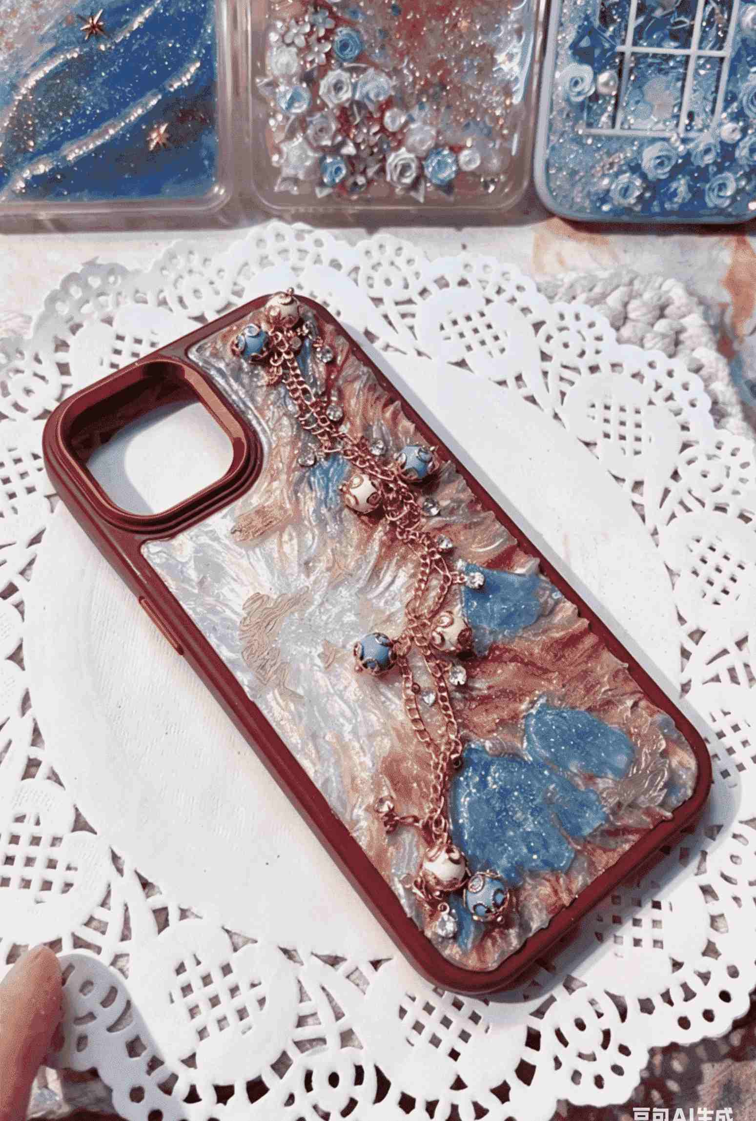 Handmade Resin Phone Case with Colorful Marble Texture & Gold Tassel Chain - Shockproof TPU Cover Compatible with iPhone 