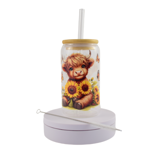 Highland cow 16oz (455ml) iced coffee glass.