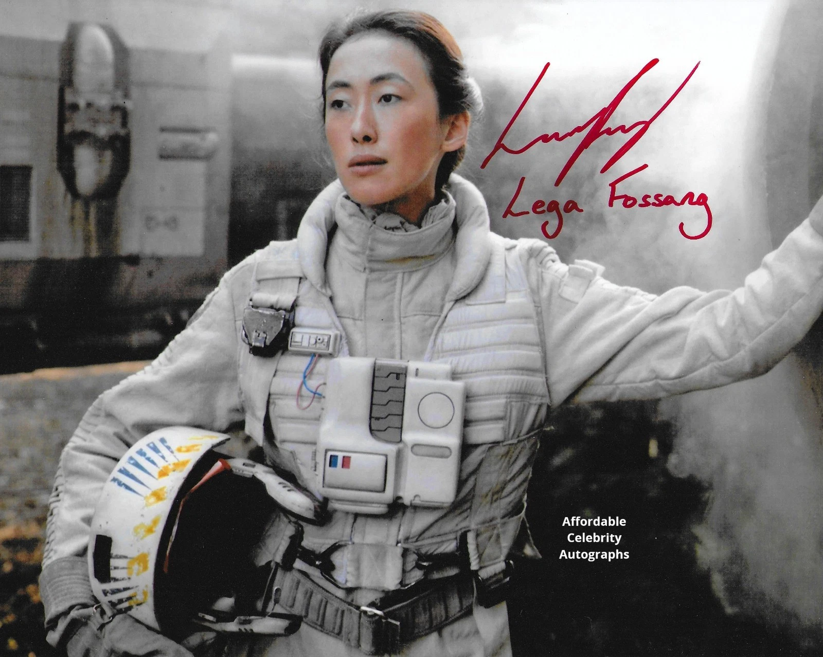 LUCY FENG in STAR WARS as Y Wing Pilot Lega Fossang. In Pers. COA. 10"x8"