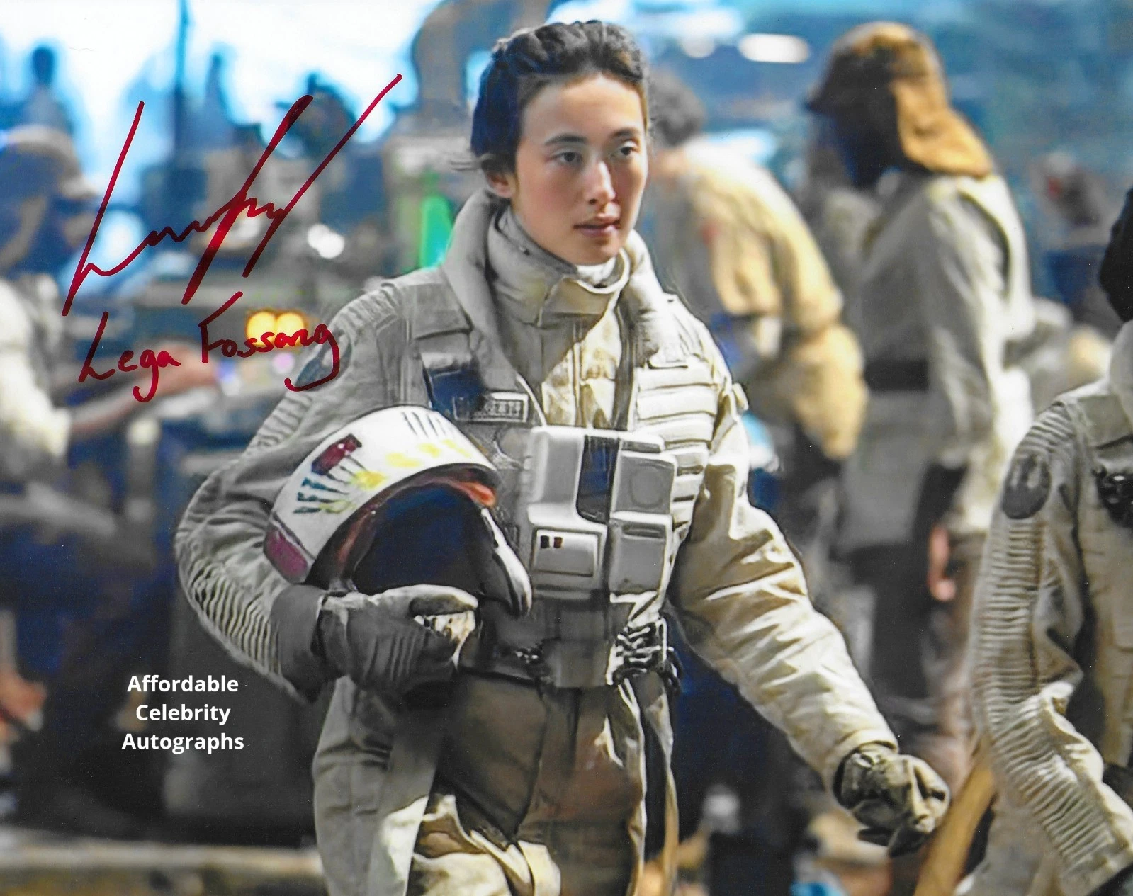LUCY FENG in STAR WARS as Y Wing Pilot Lega Fossang. In Pers. COA. 10"x8"