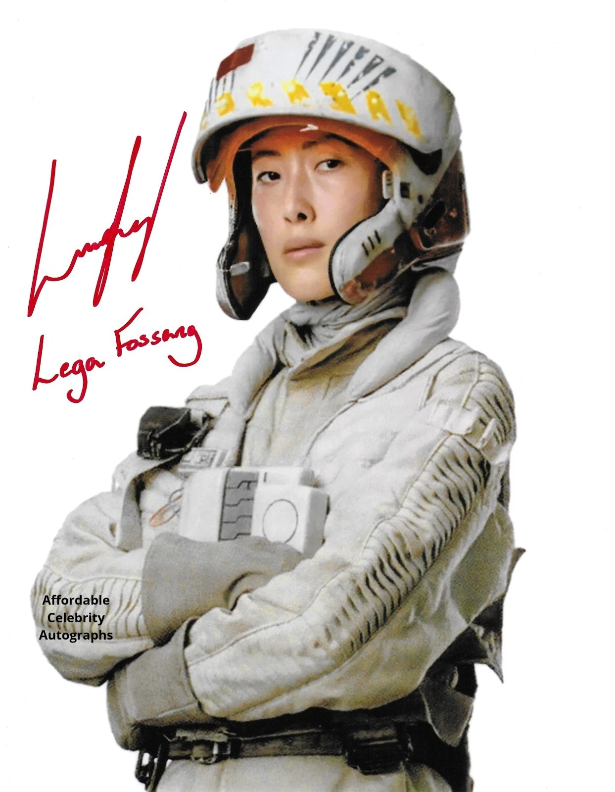 LUCY FENG in STAR WARS as Y Wing Pilot Lega Fossang. In Pers. COA. 10"x8"