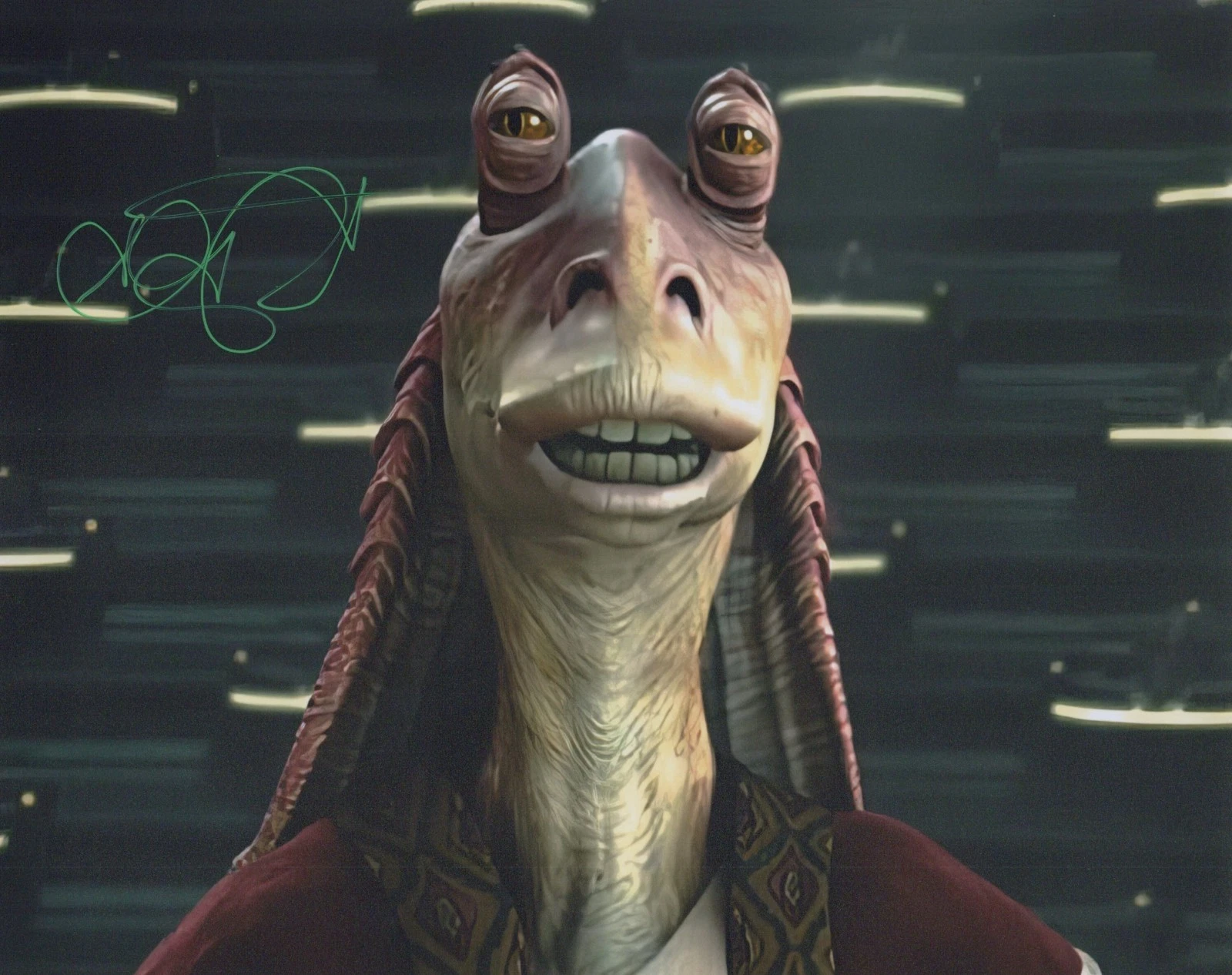 AHMED BEST in STAR WARS voice of Jar Jar Binks. COA. In Pers. 10"x8"