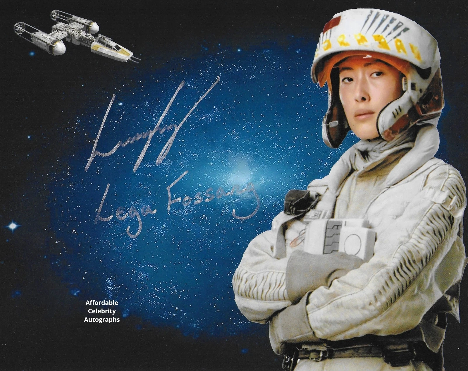 LUCY FENG in STAR WARS as Y Wing Pilot Lega Fossang. In Pers. COA. 10"x8"