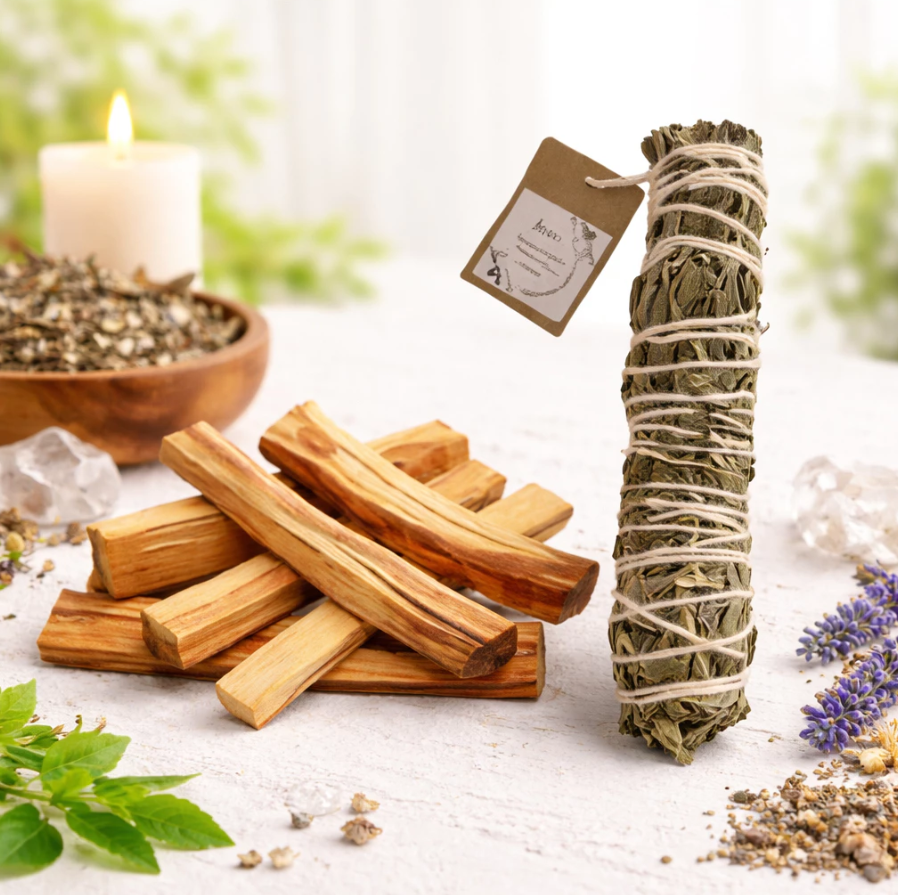 Incenso Palo Santo 25g + Sálvia Branca Bastão 15cm