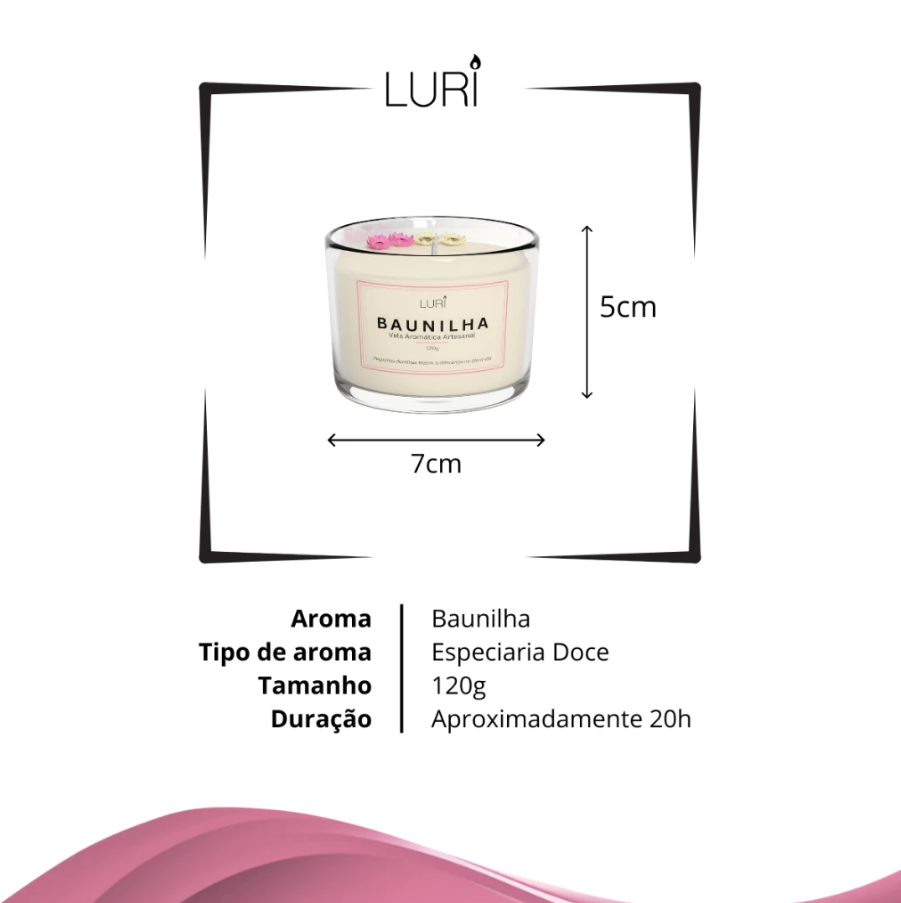 Vela Aromática Baunilha 120g Aroma Intenso Relaxante LURI