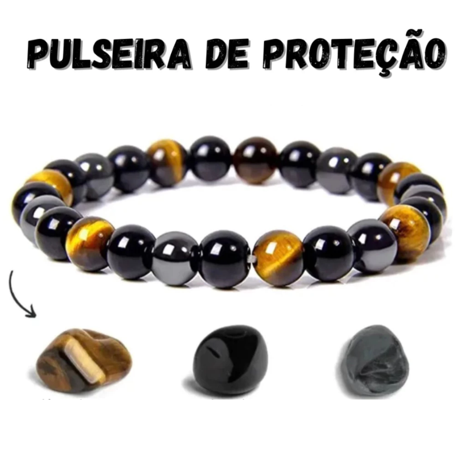 Pulseira Pedra Mix Hematita, Olho de Tigre, Onix