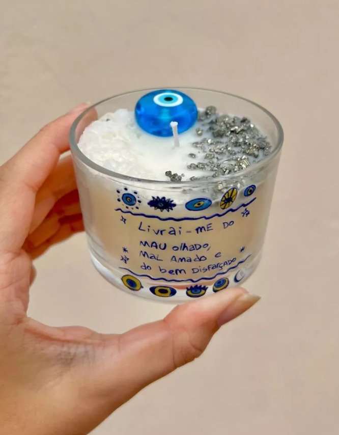 Vela Energética Olho Grego Sal Grosso e Pirita