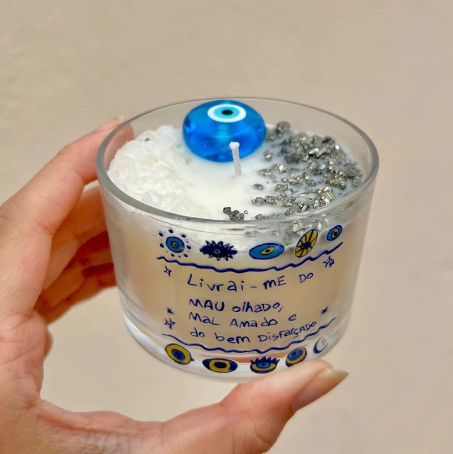 Vela Energética Olho Grego Sal Grosso e Pirita