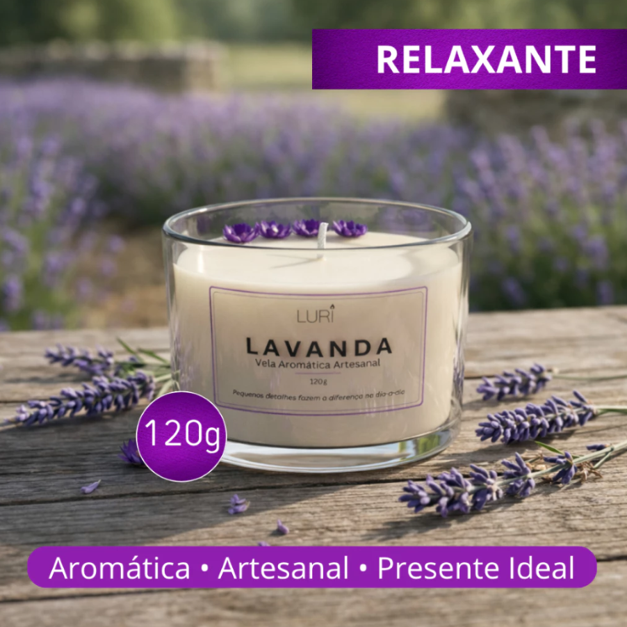 Vela Aromática Lavanda 120g Aroma Intenso Relaxante LURI
