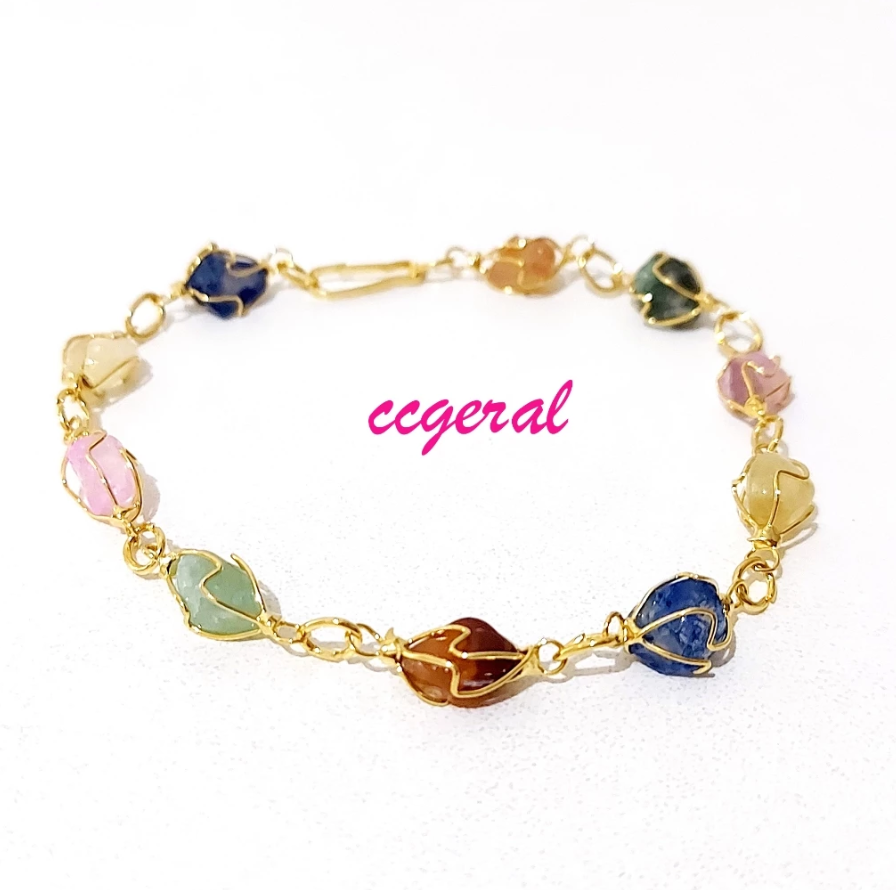 Pulseira Pedras Naturais Coloridos Delicada