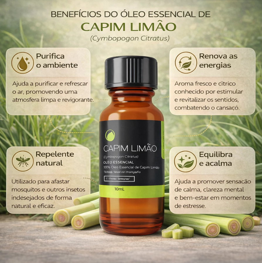 Óleo Essencial Capim Limão Lemongrass Puro 10 mL