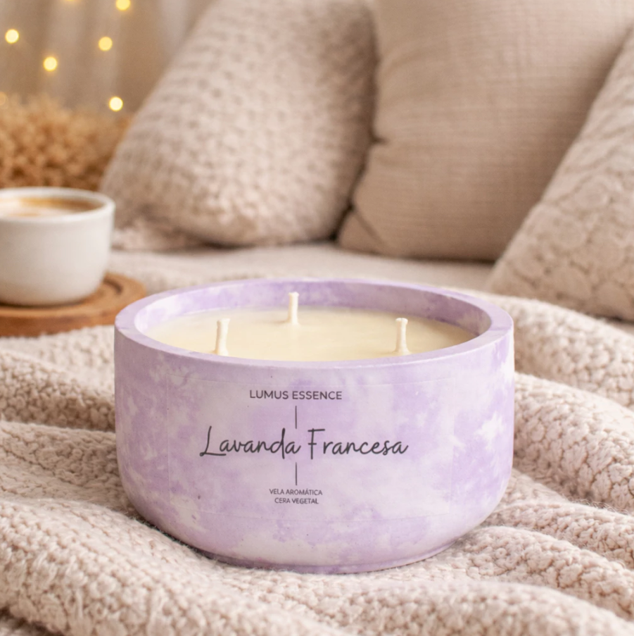 Vela Aromática Lavanda Frasco em Gesso 200g