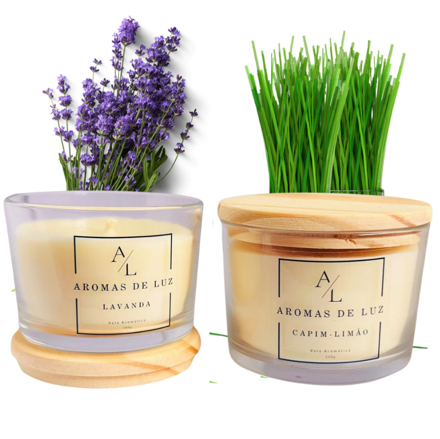 2 Velas Aromáticas Lavanda e Capim Limão 100% Vegana