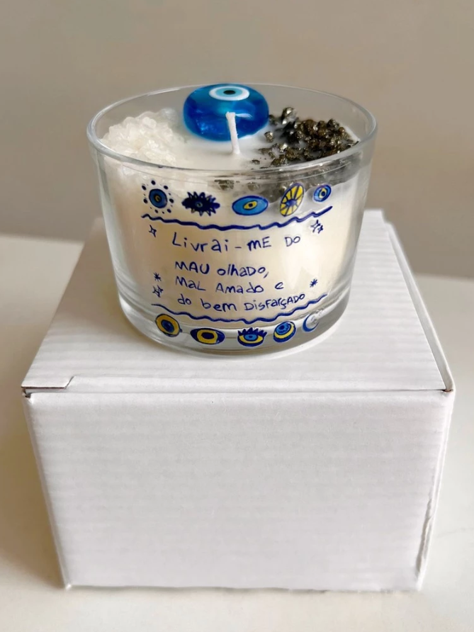 Vela Energética Olho Grego Sal Grosso e Pirita