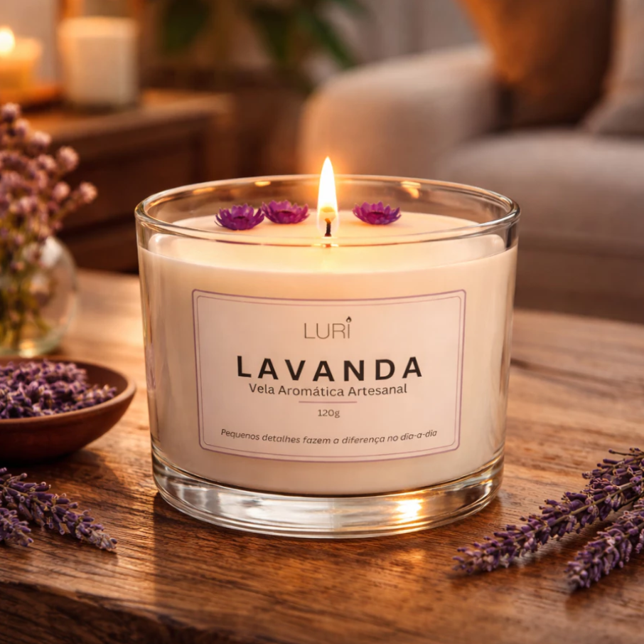 Vela Aromática Lavanda 120g Aroma Intenso Relaxante LURI