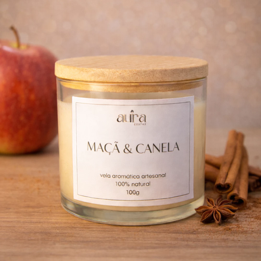 Vela aromática artesanal maçã e canela