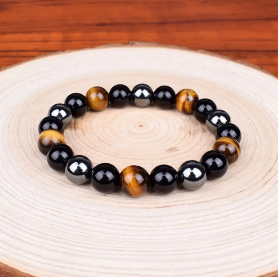 Pulseira Pedra Mix Hematita, Olho de Tigre, Onix