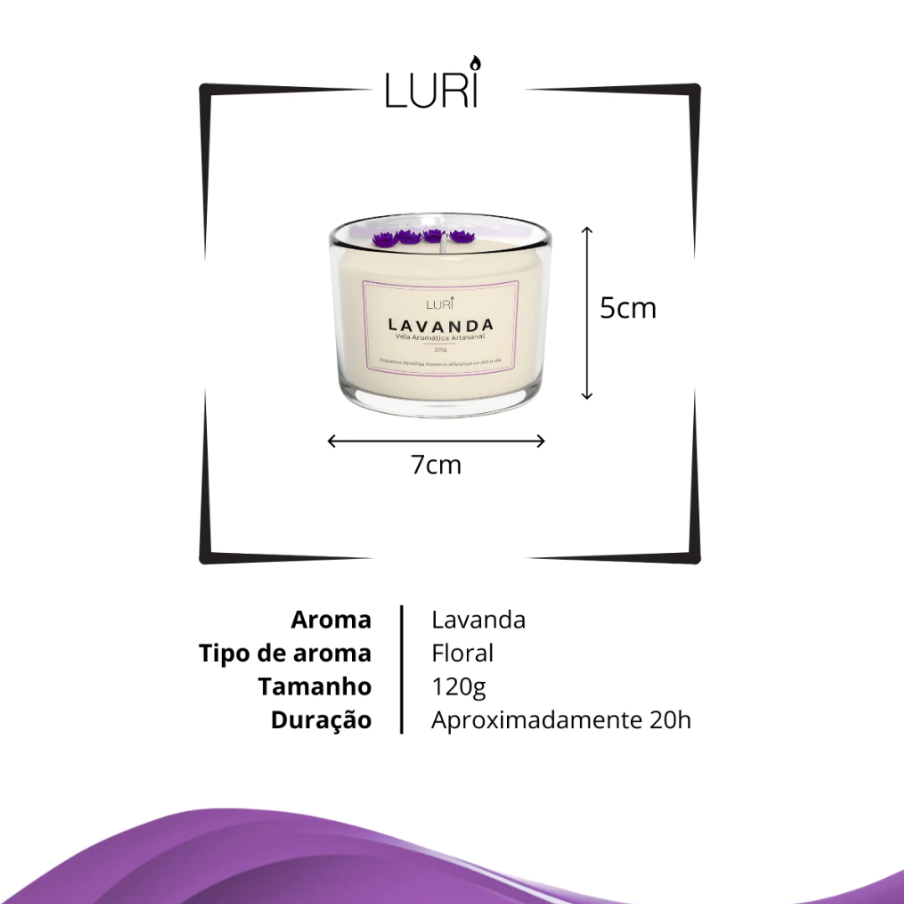 Vela Aromática Lavanda 120g Aroma Intenso Relaxante LURI
